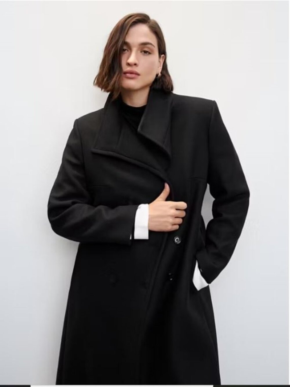 Mango Black Sirenita Belted Wool Coat - Plus Size 2XL